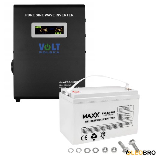 Комплект Volt Polska SINUS PRO 1000W 12/230V 700/1000W + Акумулятор гелевий 4SUN MAXX GEL 100 Ah - 1