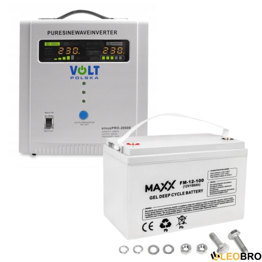 Комплект Volt Polska SINUS PRO 2000E 12/230V 1250/2000W + Акумулятор гелевий 4SUN MAXX GEL 100 Ah - 1