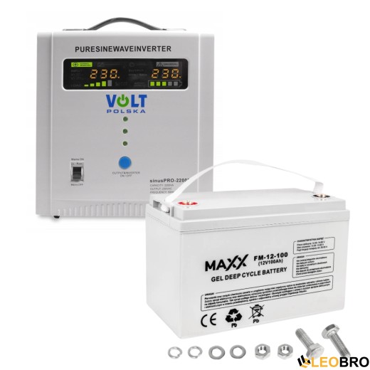 Комплект Volt Polska SINUS PRO 2200E 12/230V 1600/2200W + Акумулятор гелевий 4SUN MAXX GEL 100 Ah - 1