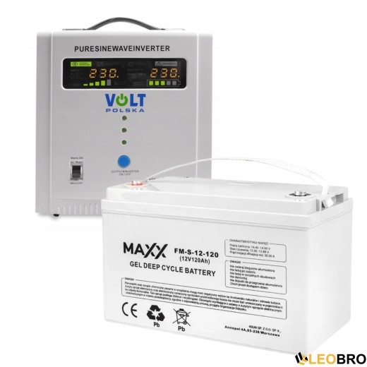 Комплект Volt Polska SINUS PRO 2200E 12/230V 1600/2200W + Акумулятор гелевий 4SUN MAXX GEL 120 Ah - 1