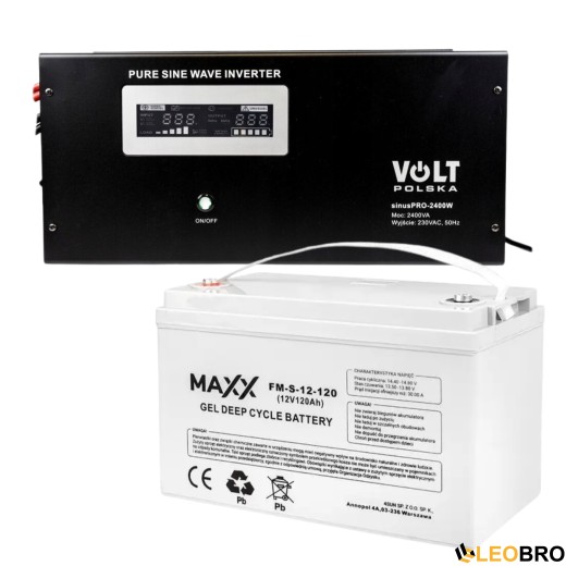 Комплект Volt Polska SINUS PRO 2400W 12/230V 1600/2400W + Акумулятор гелевий 4SUN MAXX GEL 120 Ah - 1
