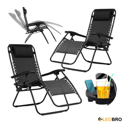 Розкладне крісло шезлонг LEOBRO Zero Gravity Black (LB-ZGC-A1-BLK) - 1