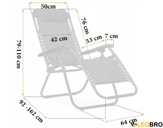 Розкладне крісло шезлонг LEOBRO Zero Gravity Black (LB-ZGC-A1-BLK) - 2