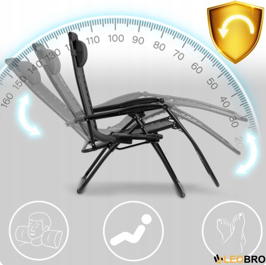 Розкладне крісло шезлонг LEOBRO Zero Gravity Black (LB-ZGC-A1-BLK) - 4
