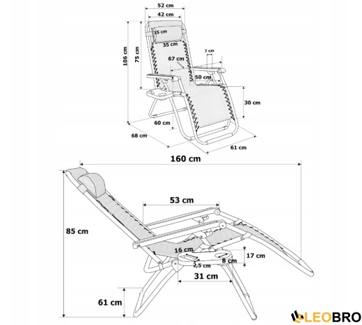 Розкладне крісло шезлонг LEOBRO Zero Gravity Plaid (LB-ZGC-A1-PLD) - 8