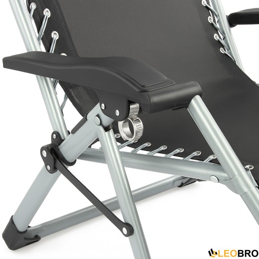 Розкладне крісло шезлонг LEOBRO Zero Gravity Premium Plus Чорне (LB-ZGC-E1-BLK) - 13