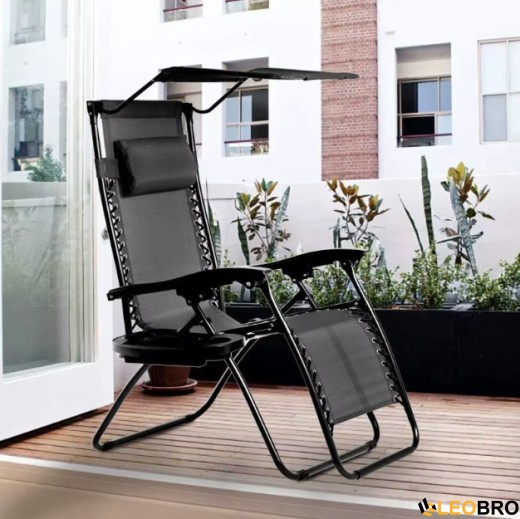 Розкладне крісло шезлонг LEOBRO Zero Gravity Black з козирком (LB-ZGC-T1-BLK) - 5