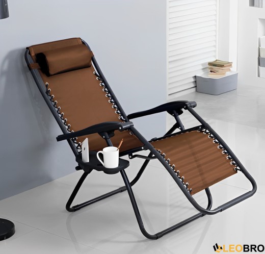 Розкладне крісло шезлонг LEOBRO Zero Gravity Brown (LB-ZGC-A1-BRN) - 1