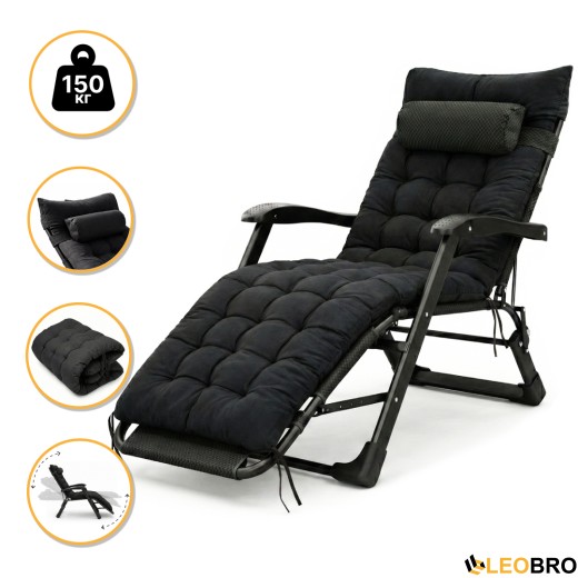 Розкладне крісло ліжко з подушкою LEOBRO Чорний (LB-FCB-G1-BLK) - 1