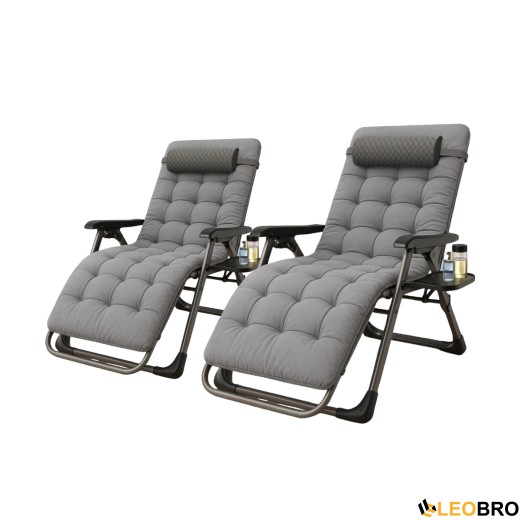Комплект з 2 шезлонгів із подушкою Zero Gravity LEOBRO Сіре (ZGC-S05-PPХ2) - 1