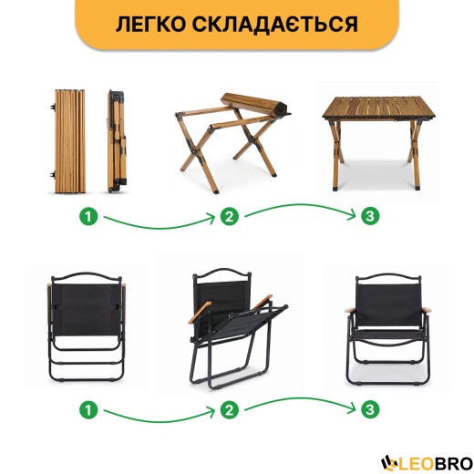 Набір для кемпінгу середній два крісла та стіл LEOBRO - 5