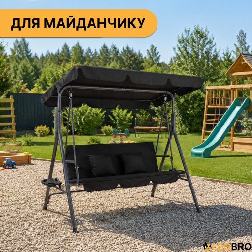 Гойдалка з подушками та підстаканниками на 3 особи LEOBRO Чорна - 10
