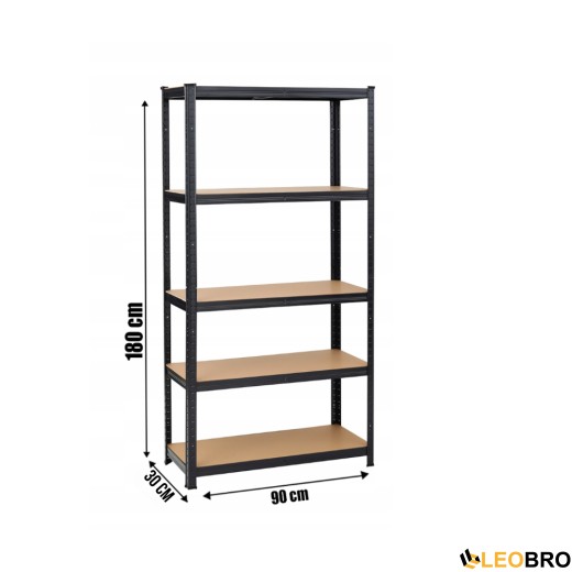 Стелаж LEOBRO Premium Black 180 х 90 х 30 см, 175кг/полиця, 5 полиць (LB-R114) - 2
