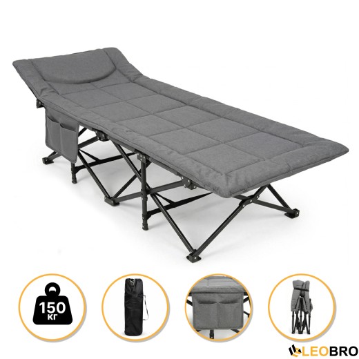 Туристична похідна розкладачка з вбудованим матрацом LEOBRO Grey (LB-CC-K1-GRY) - 1