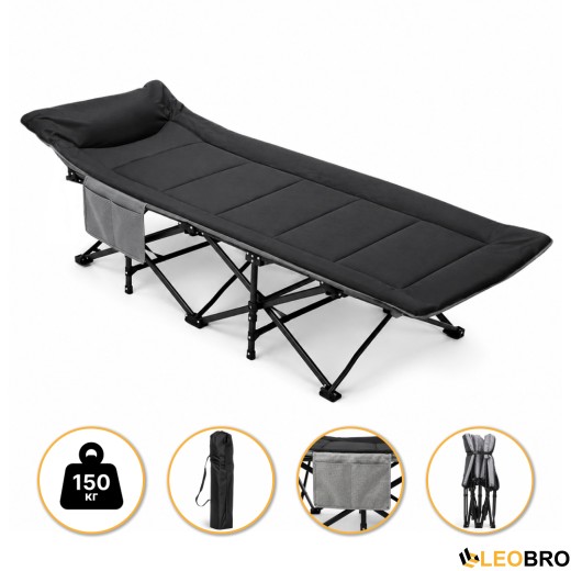 Туристическая походная раскладушка со встроенным матрасом LEOBRO Black (LB-CC-K1-BLK) - 1