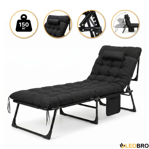 Раскладная кровать (раскладушка) с матрасом и подушкой LEOBRO Black (LB-FB-A1-BLK) - 1