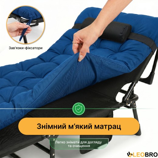 Розкладне ліжко (розкладачка) з матрацом і подушкою LEOBRO Blue (LB-FB-A1-BLU) - 12