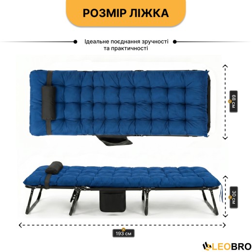 Розкладне ліжко (розкладачка) з матрацом і подушкою LEOBRO Blue (LB-FB-A1-BLU) - 5