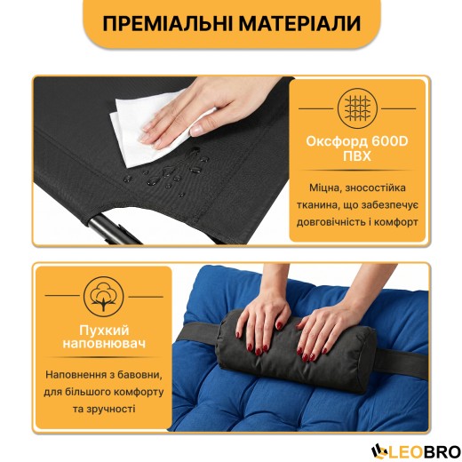 Розкладне ліжко (розкладачка) з матрацом і подушкою LEOBRO Blue (LB-FB-A1-BLU) - 9