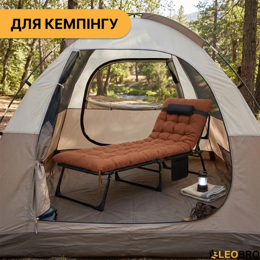 Розкладне ліжко (розкладачка) з матрацом і подушкою LEOBRO Brown (LB-FB-A1-BRN) - 3