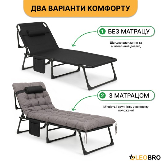 Розкладне ліжко (розкладачка) з матрацом і подушкою LEOBRO Grey (LB-FB-A1-GRY) - 11
