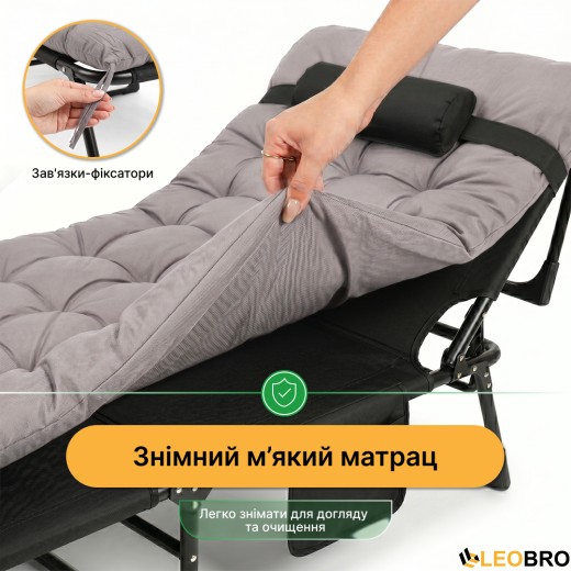 Розкладне ліжко (розкладачка) з матрацом і подушкою LEOBRO Grey (LB-FB-A1-GRY) - 12