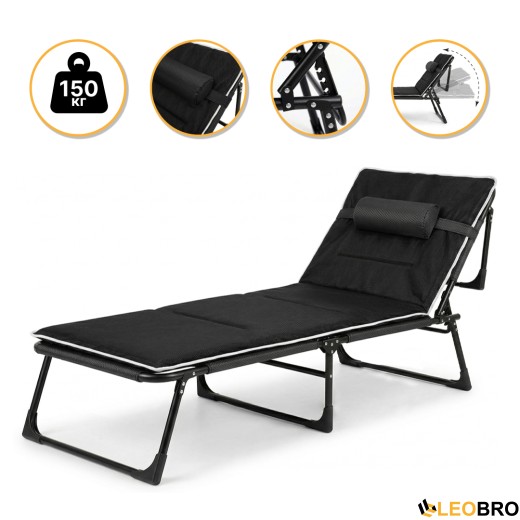 Розкладне ліжко (розкладачка) з Mesh-матрацом і подушкою LEOBRO Black (LB-FB-A2-BLK) - 1