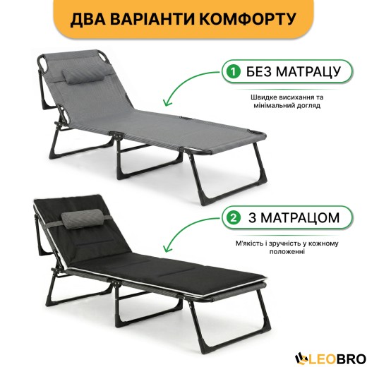 Раскладная кровать (раскладушка) с Mesh-матрасом и подушкой LEOBRO Striped (LB-FB-A2-STR) - 13