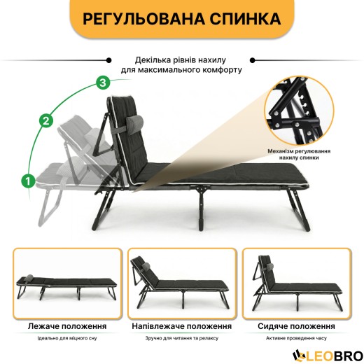 Раскладная кровать (раскладушка) с Mesh-матрасом и подушкой LEOBRO Striped (LB-FB-A2-STR) - 7