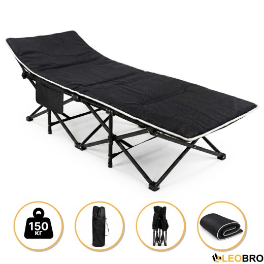 Туристична похідна розкладачка з Mesh-матрацом LEOBRO Black (LB-CC-L1-BLK) - 1