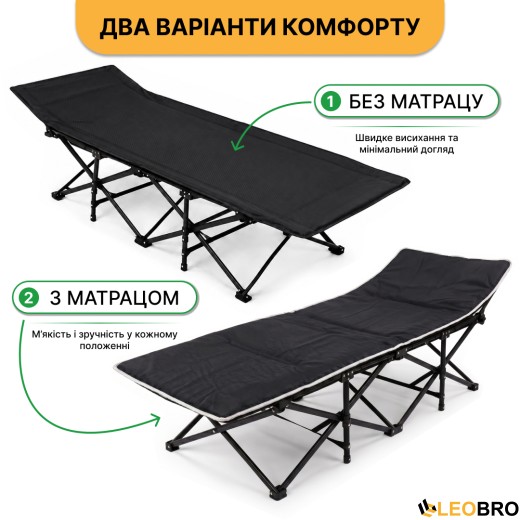 Туристична похідна розкладачка з Mesh-матрацом LEOBRO Black (LB-CC-L1-BLK) - 8