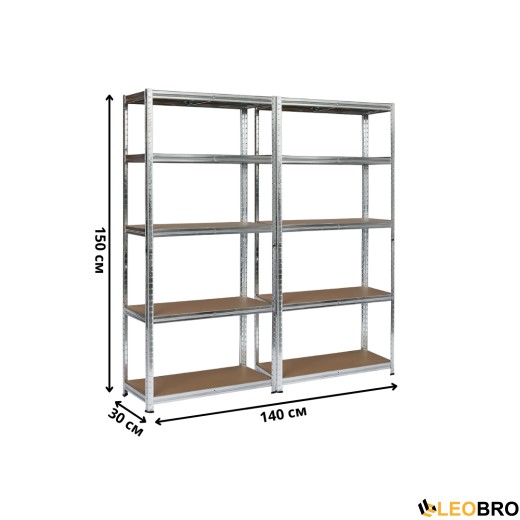 Набор из двух стеллажей LEOBRO Premium 150 х 140 х 30 см, 150кг/полка, 5 полок (LB-R110Х2) - 2