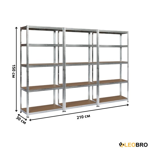 Набор из трех стеллажей LEOBRO Premium 150 х 210 х 30 см, 150кг/полка, 5 полок (LB-R110Х3) - 2