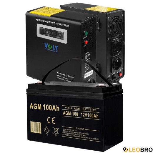 Комплект аварійного живлення Volt Polska SINUS PRO 500 E + Акумулятор VOLT AGM VRLA 100Ah 12V - 1