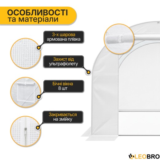 Садова теплиця парник LEOBRO Garden 9м2 White (LB-G102-WHT) - 4