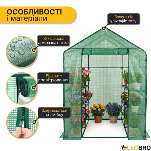 Стелаж-теплиця LEOBRO 143x143x195 см на 8 полиць Green (LB-G122) - 4