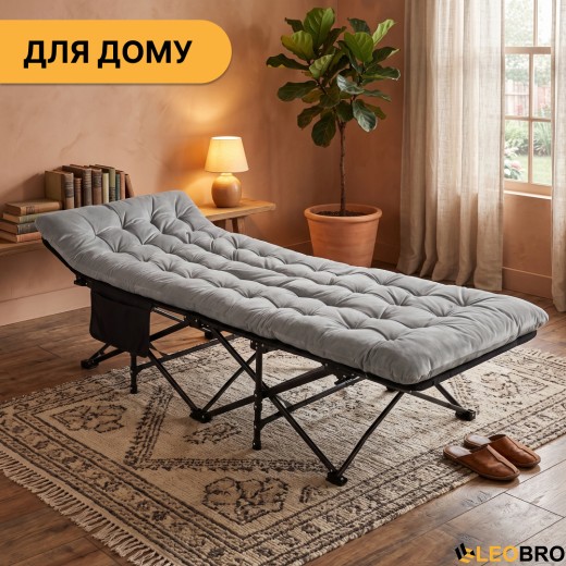 Раскладушка для туризма LEOBRO с толстым бархатным матрасом (LB-CC-L2-GRY) - 9