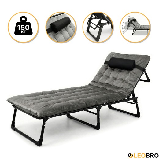 Розкладне ліжко (розкладачка) з оксамитовим матрацом і подушкою LEOBRO Grey (LB-FB-A3-GRY) - 1