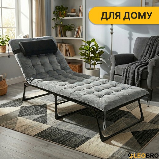 Розкладне ліжко (розкладачка) з оксамитовим матрацом і подушкою LEOBRO Grey (LB-FB-A3-GRY) - 4