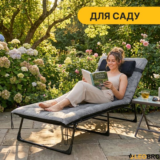 Розкладне ліжко (розкладачка) з оксамитовим матрацом і подушкою LEOBRO Grey (LB-FB-A3-GRY) - 5