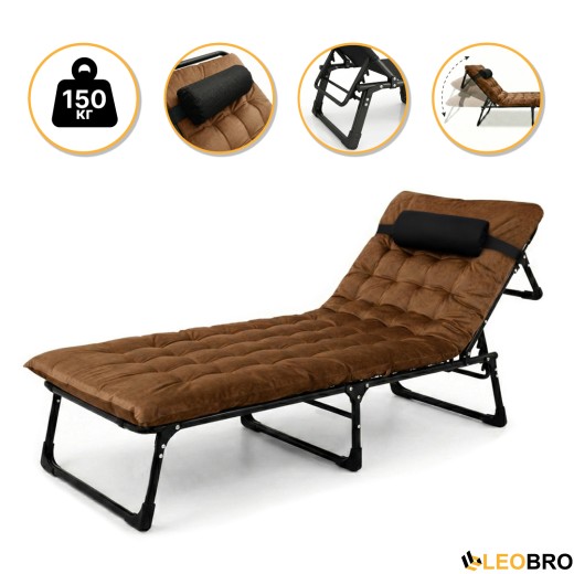 Розкладне ліжко (розкладачка) з оксамитовим матрацом і подушкою LEOBRO Brown (LB-FB-A3-BRN) - 1