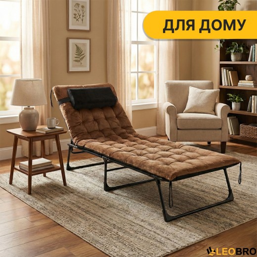 Розкладне ліжко (розкладачка) з оксамитовим матрацом і подушкою LEOBRO Brown (LB-FB-A3-BRN) - 5