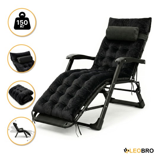 Розкладне крісло ліжко з оксамитовим матрацом LEOBRO Black (LB-FCB-G4-BLK) - 1