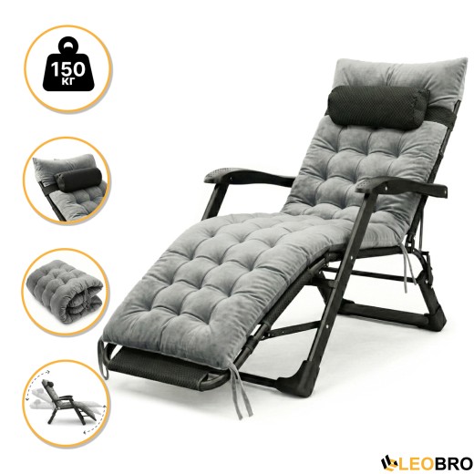 Розкладне крісло ліжко з оксамитовим матрацом LEOBRO Grey (LB-FCB-G4-GRY) - 1