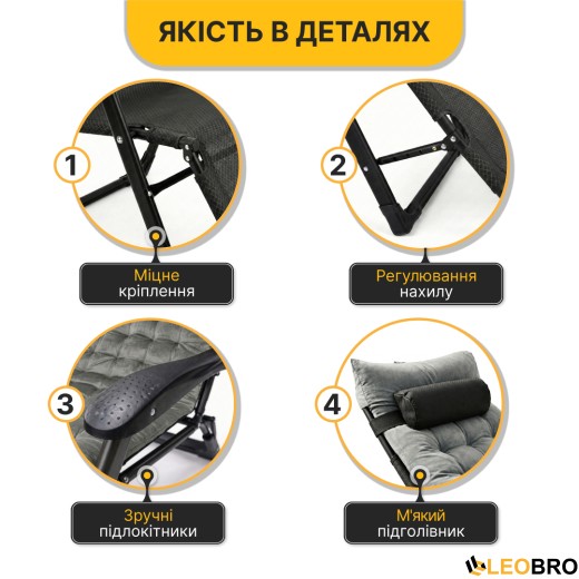Розкладне крісло ліжко з оксамитовим матрацом LEOBRO Grey (LB-FCB-G4-GRY) - 9