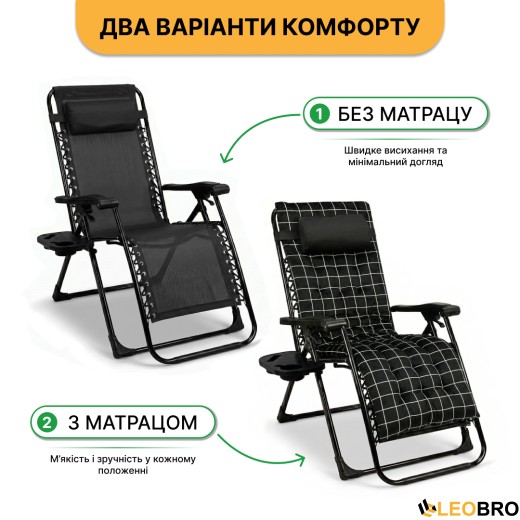 Розкладне крісло шезлонг LEOBRO Zero Gravity Premium Plus Velvet (LB-ZGC-K3-PAT) - 9