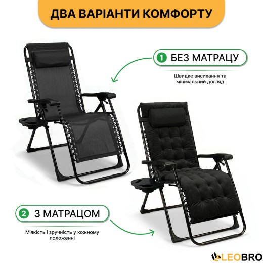 Розкладне крісло шезлонг LEOBRO Zero Gravity Premium Plus Black Velvet (LB-ZGC-K3-BLK) - 9