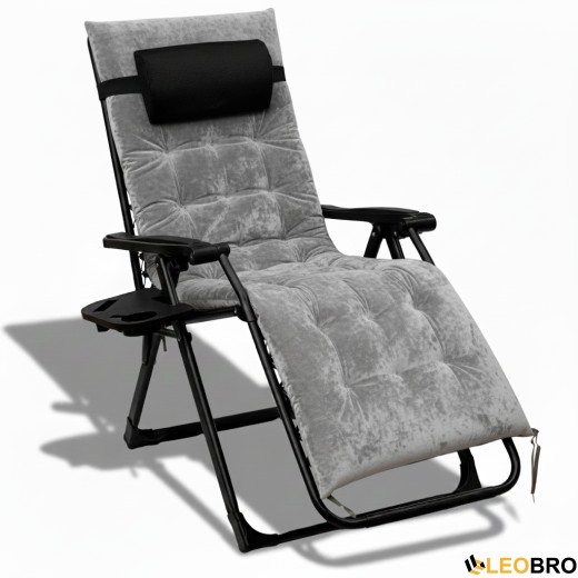Розкладне крісло шезлонг LEOBRO Zero Gravity Premium Plus Grey Velvet (LB-ZGC-K3-GRY) - 12