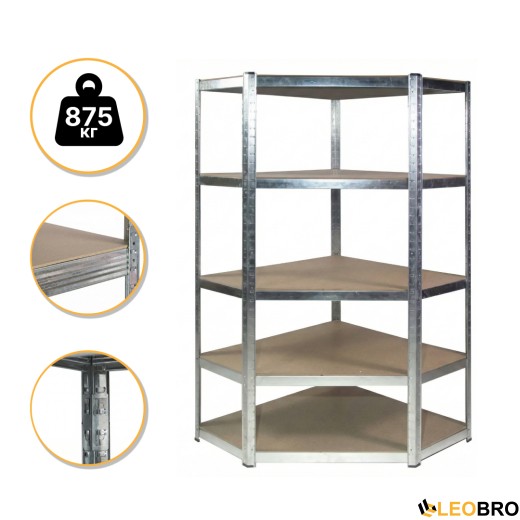 Стелаж кутовий LEOBRO Premium 180 х 90 х 40 см, 175кг/полиця, 5 полиць (LB-R123) - 1