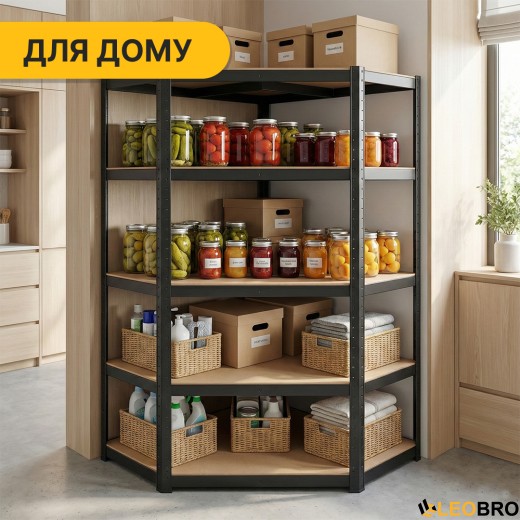 Стелаж кутовий LEOBRO Premium Black 180 х 90 х 40 см, 175кг/полиця, 5 полиць (LB-R124) - 11